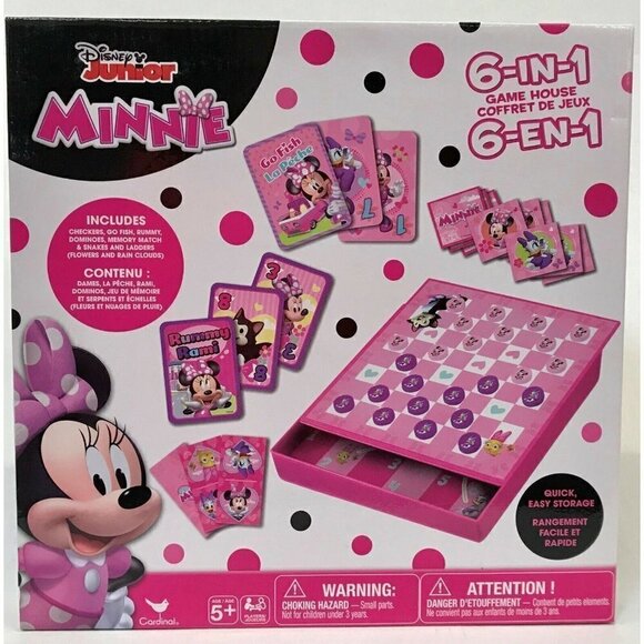 Disney Jr. Minnie Mouse 6-In-1 Game House Tin Checkers Go Fish Memory Cardinal - Picture 1 of 2
